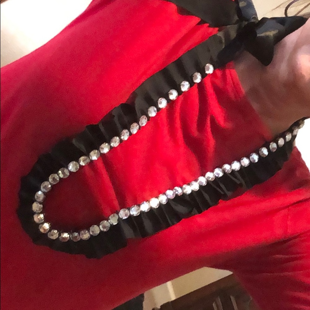 Rhinestone and pleated ribbon statement necklace.
